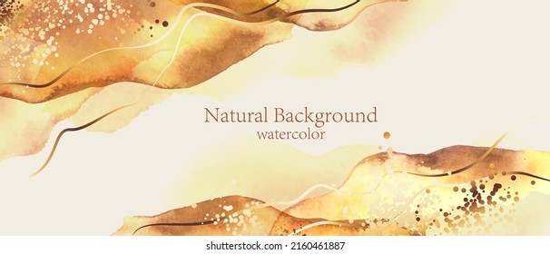 Beige, brown, yellow watercolor fluid painting vector background design. Dusty pastel, neutral and golden marble. Alcohol ink imitation.