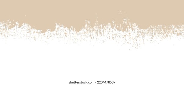 Beige brush stroke background. Beige ink splash on backdrop. Brush background for wallpaper, paint splatter template, dirt banner, watercolor design, dirty texture. Trendy brush background, vector
