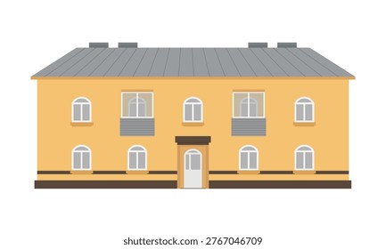 Beige building isolated on white background. Two-storey house vector illustration, color icon. Flat style.	
