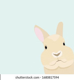 Beige bunny vector illustration. Cute rabbit cartoon character on a blue background. 