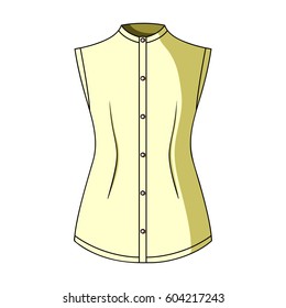 Beige button-down shirt without sleeves for the girl. Casual dress style.Women clothing single icon in cartoon style vector symbol stock illustration.