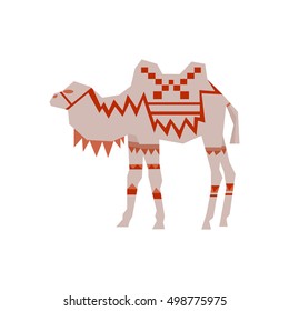 Beige camel decorated with ginger ornament. Camel isolated on white background. Vector.