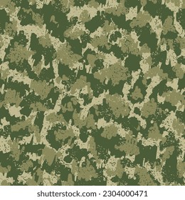 Patrón sin foco de camuflaje beige. Textura del vector de círculo repetido negro. Impresión gráfica de semitono marrón sin foco. Camuflaje Digital Khaki Repetida Guerra Vector Art. Camoflage