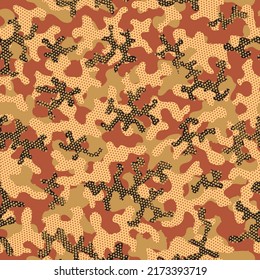 Beige Camouflage Seamless Pattern. Green Seamless Digital Graphic Backdrop. Camouflage Color Khaki Repeated Circle Vector Texture. Desert Seamless Military Graphic Pattern. Camoflage