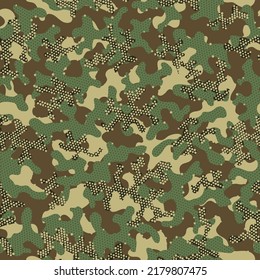 Beige Camouflage Seamless Pattern. Olive Seamless Color Vector Clouds. Camouflage Clothes Brown Repeated Fashion Graphic Texture. Green Seamless Abstract Graphic Pattern. Green