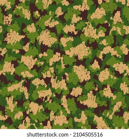Beige Camouflage Seamless Pattern. Camouflage Shirt Khaki Seamless Circle Graphic Backdrop. Brown Repeated Camo Vector Background. Green Repeated Artistic Vector Wallpaper. Camoflage