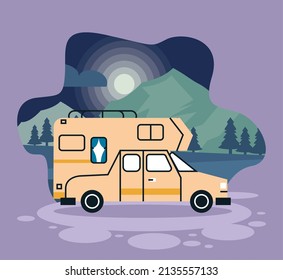 beiger Camper am Abend