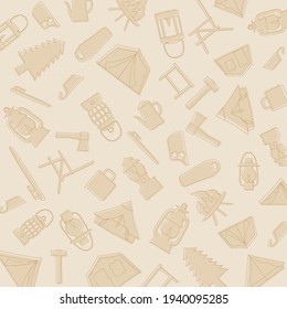 Beige camping equipment background pattern