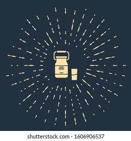 Beige Can container for milk and glass icon isolated on blue background. Abstract circle random dots. Vector Illustration