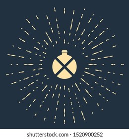 Beige Canteen water bottle icon isolated on dark blue background. Tourist flask icon. Jar of water use in the campaign. Abstract circle random dots. Vector Illustration