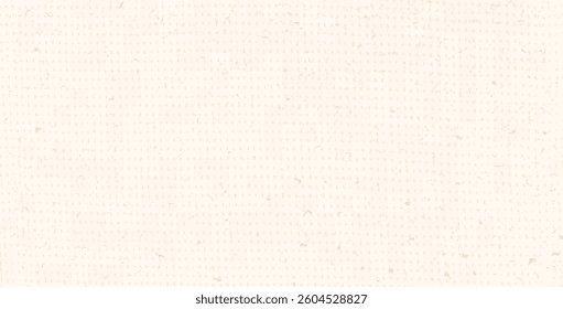 Beige canvas texture. Rice paper. Neutral tone background with noise and speckles. Pale egg shell backdrop. Natural creamy linen grid fabric print. Vector nude color illustration.
