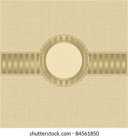 Beige canvas textured background with golden label