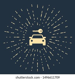 Beige Car rental icon isolated on dark blue background. Rent a car sign. Key with car. Concept for automobile repair service, spare parts store. Abstract circle random dots. Vector Illustration