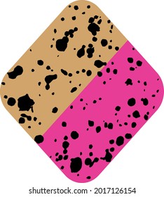 Beige caramel and pink split chocolate candy with black splash decoration. Confectionery SVG svg