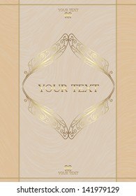 Beige card with gold ornament, the idea for the menu, wedding cards, invitations