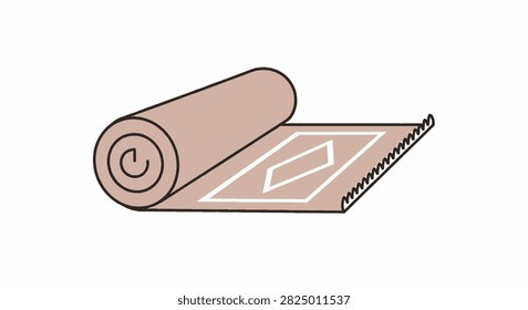 A beige carpet roll partially unrolled showing a geometric design