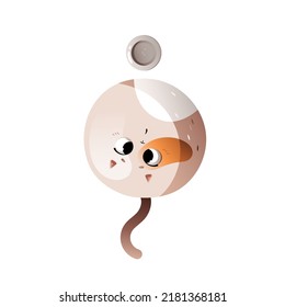 A Beige Cartoon Fat Cat Asks To Eat from An Empty Bowl. Vector clipart.