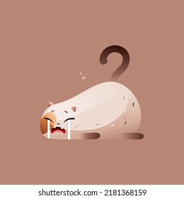 Beige Cartoon Fat Cat Crying. Vector clipart.