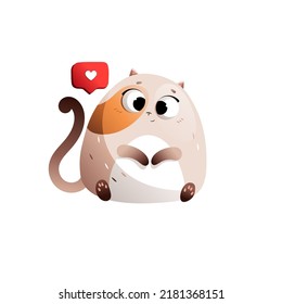 Beige Cartoon Fat Cat Put A Like. Vector clipart.