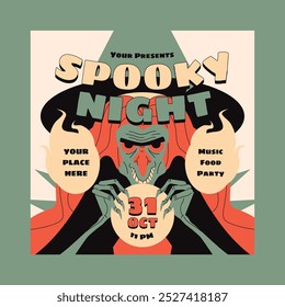 Beige Cartoon Spooky Night Social Media Post