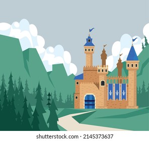 beige castle in landscape scene