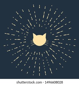 Beige Cat icon isolated on dark blue background. Abstract circle random dots. Vector Illustration
