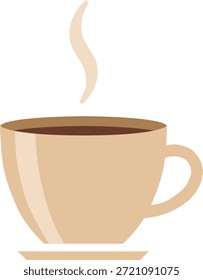 Una taza de cerámica beige llena de café caliente con vapor suave que se eleva sobre el borde.