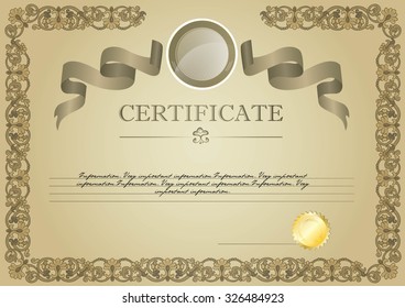 beige certificate with ribbon and emblem
