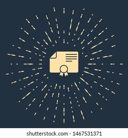 Beige Certificate template icon isolated on dark blue background. Achievement, award, degree, grant, diploma. Business success certificate. Abstract circle random dots. Vector Illustration