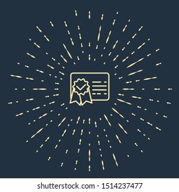 Beige Certificate template line icon isolated on dark blue background. Achievement, award, degree, grant, diploma. Business success certificate. Abstract circle random dots. Vector Illustration