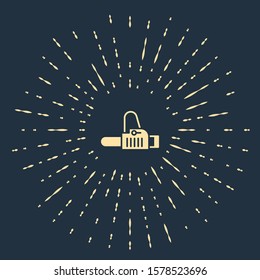 Beige Chainsaw icon isolated on blue background. Abstract circle random dots. Vector Illustration
