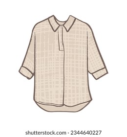 Beige Checked 3 of 4 Sleeve Shirt Illustration in Hand-Drawn Style