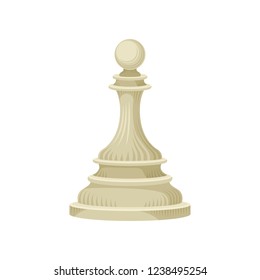 Beige chess piece - pawn. Wooden figure. Strategic board game. Flat vector icon