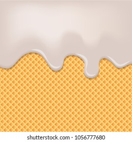 Beige chocolate melted on wafer background. Vector Illustration.