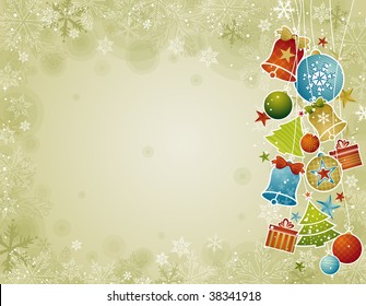 beige christmas background with christmas ball, vector illustration