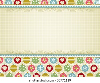beige christmas background with christmas balls,  vector illustration