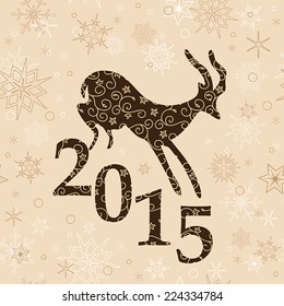 beige christmas background with goat and 2015 - vector