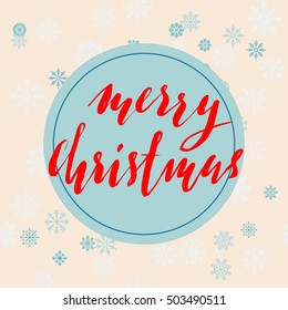 Beige christmas background with christmas red grunge lettering and snowflakes. Vector illustration.