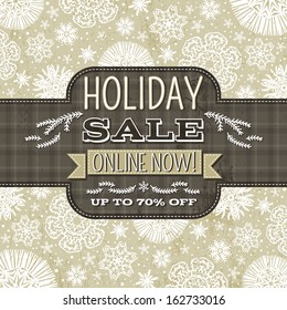 beige christmas background with snowflakes and label for text,  vector illustration