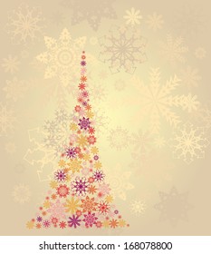 Beige Christmas Background with tree. Vector