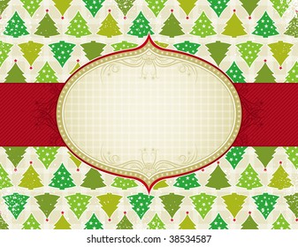 beige christmas background with christmas trees,  vector illustration