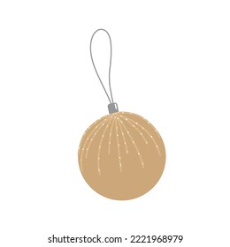 Beige Christmas ball with ribbon and sparkles. Vector illustration flat design decoration for card, sticker and print