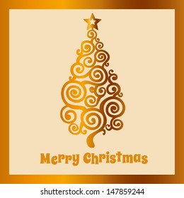 Beige Christmas card with golden Christmas tree