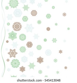 Beige Christmas frame with abstract snowflakes and dots on white background. Vector illustration.