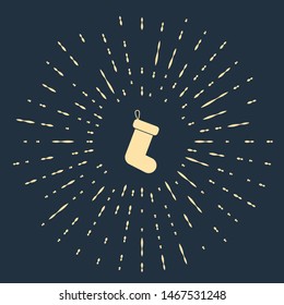 Beige Christmas sock icon isolated on dark blue background. Abstract circle random dots. Vector Illustration