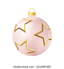 Beige Christmas tree toy with golden stars Realistic color illustration