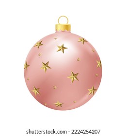 Beige Christmas tree toy with golden stars Realistic color illustration