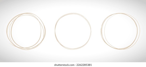 Beige circle line hand drawn set. Highlight hand drawing circle isolated on background. Round handwritten circle. For marking text, note, mark icon, number, marker pen, pencil and text check, vector