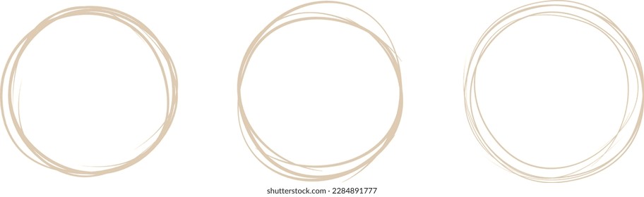 Línea de círculo beige dibujada a mano. Resaltar el círculo de dibujo a mano aislado en el fondo. Círculo redondo escrito a mano. Para marcar texto, nota, icono de marca, número, lápiz de marcadores, revisión de lápiz y texto, vector