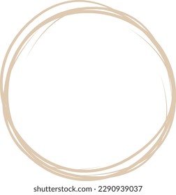 Beige circle line hand drawn. Highlight hand drawing circle isolated on white background. Round handwritten circle. For marking text, note, mark icon, number, marker pen, pencil and text check, vector